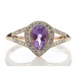 9ct Rose Gold Amethyst And Diamond Cluster Ring 0.21 Carats