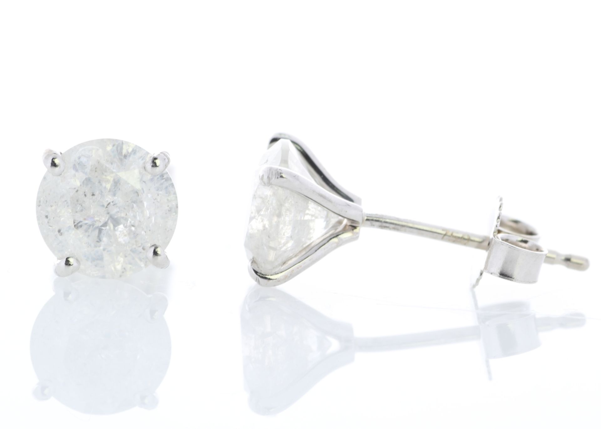 18ct White Gold Single Stone Prong Set Diamond Earring 2.56 Carats - Image 2 of 3