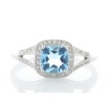 9ct White Gold Blue Topaz And Diamond Ring 0.22 Carats
