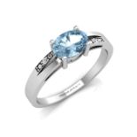 9ct White Gold Diamond And Blue Topaz Ring 0.01 Carats