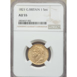 1821 Great Britain - George IV Gold Sovereign - AU55
