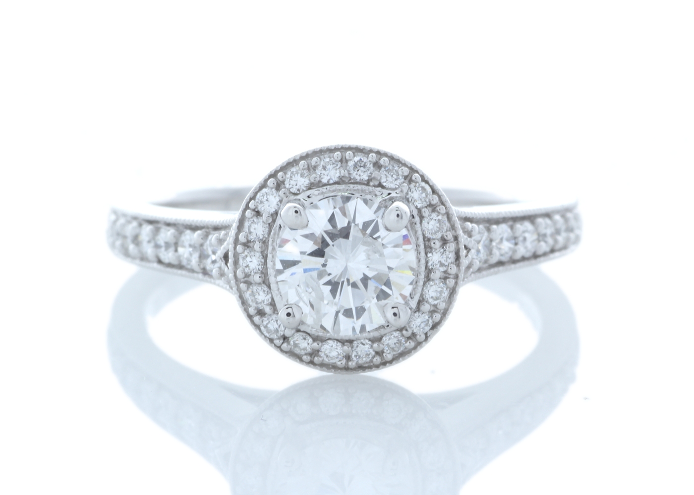 18ct White Gold Single Stone With Halo Setting Ring (0.63) 0.91 Carats