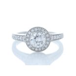 18ct White Gold Single Stone With Halo Setting Ring (0.63) 0.91 Carats