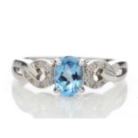 9ct White Gold Diamond And Blue Topaz Ring 0.05 Carats