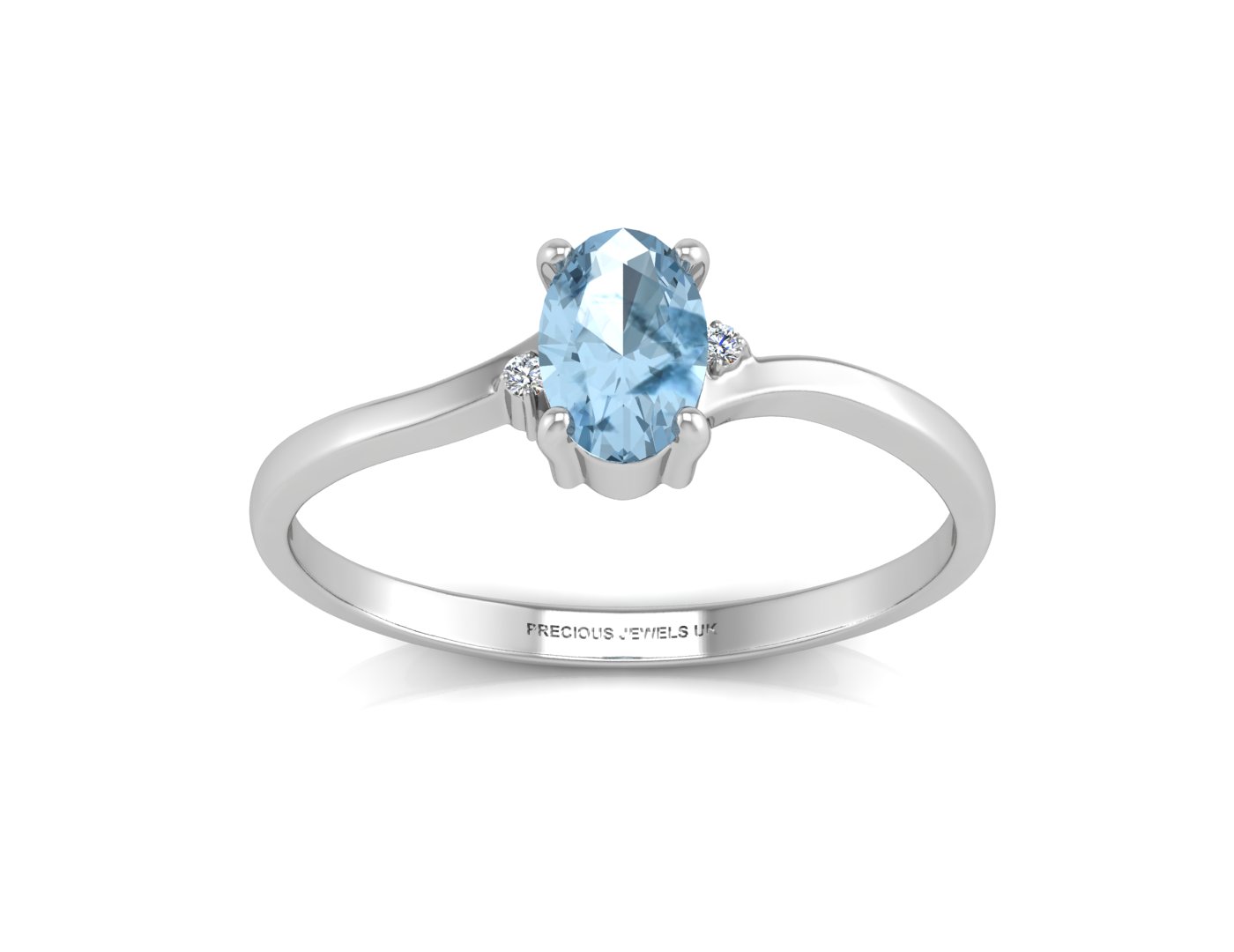 9ct White Gold Diamond and Oval Shape Blue Topaz Ring 0.01 Carats