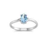 9ct White Gold Diamond and Oval Shape Blue Topaz Ring 0.01 Carats