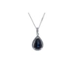 18ct White Gold Pear shape Sapphire in diamond Halo Setting Pendant 0.18ct (P 2.35) Carats