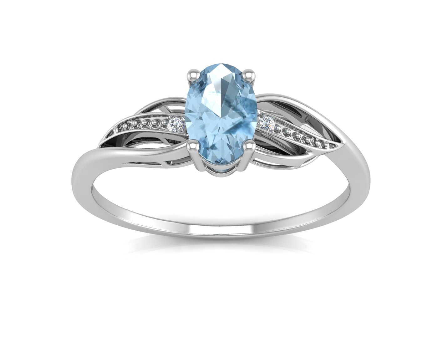 9ct White Gold Diamond And Oval Shape Blue Topaz Twist Ring 0.10 Carats - Image 3 of 4