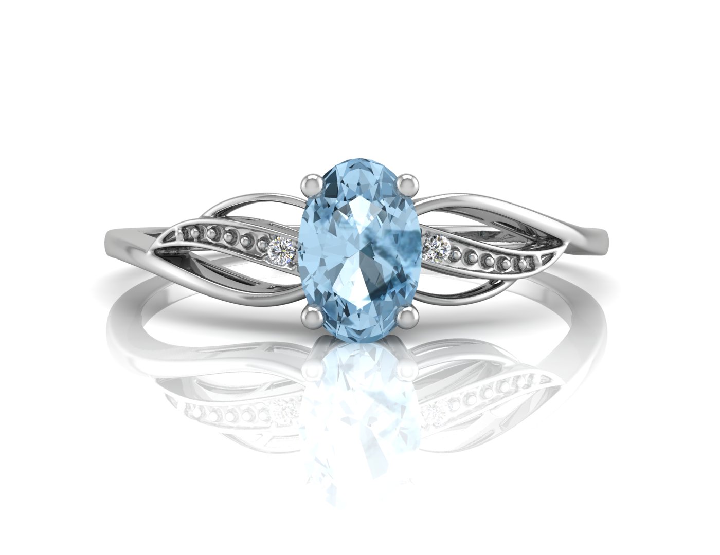 9ct White Gold Diamond And Oval Shape Blue Topaz Twist Ring 0.10 Carats - Image 4 of 4