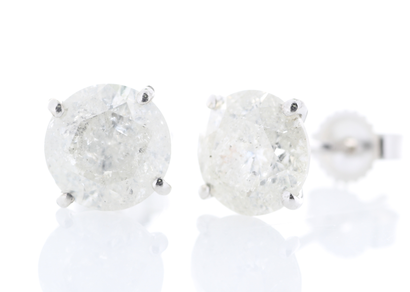 18ct White Gold Single Stone Prong Set Diamond Earring 2.74 Carats