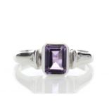 9ct White Gold Amethyst Diamond Ring 0.01 Carats