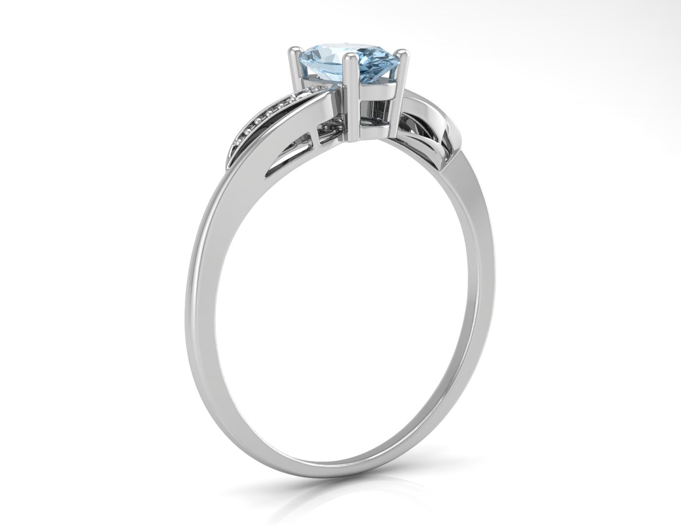 9ct White Gold Diamond And Oval Shape Blue Topaz Twist Ring 0.10 Carats - Image 2 of 4