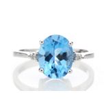 9ct White Gold Diamond And Blue Topaz Ring 0.01 Carats