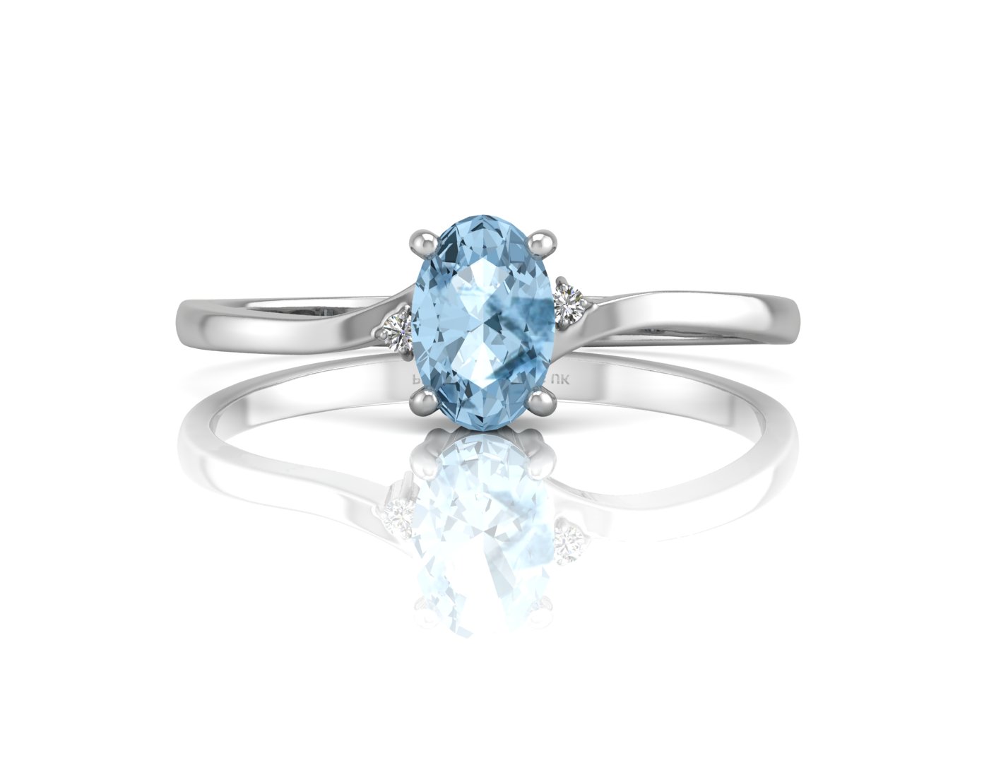 9ct White Gold Diamond and Oval Shape Blue Topaz Ring 0.01 Carats - Image 4 of 9