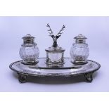 Victorian Silver Plate & Cut Glass Inkwell