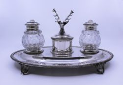 Victorian Silver Plate & Cut Glass Inkwell