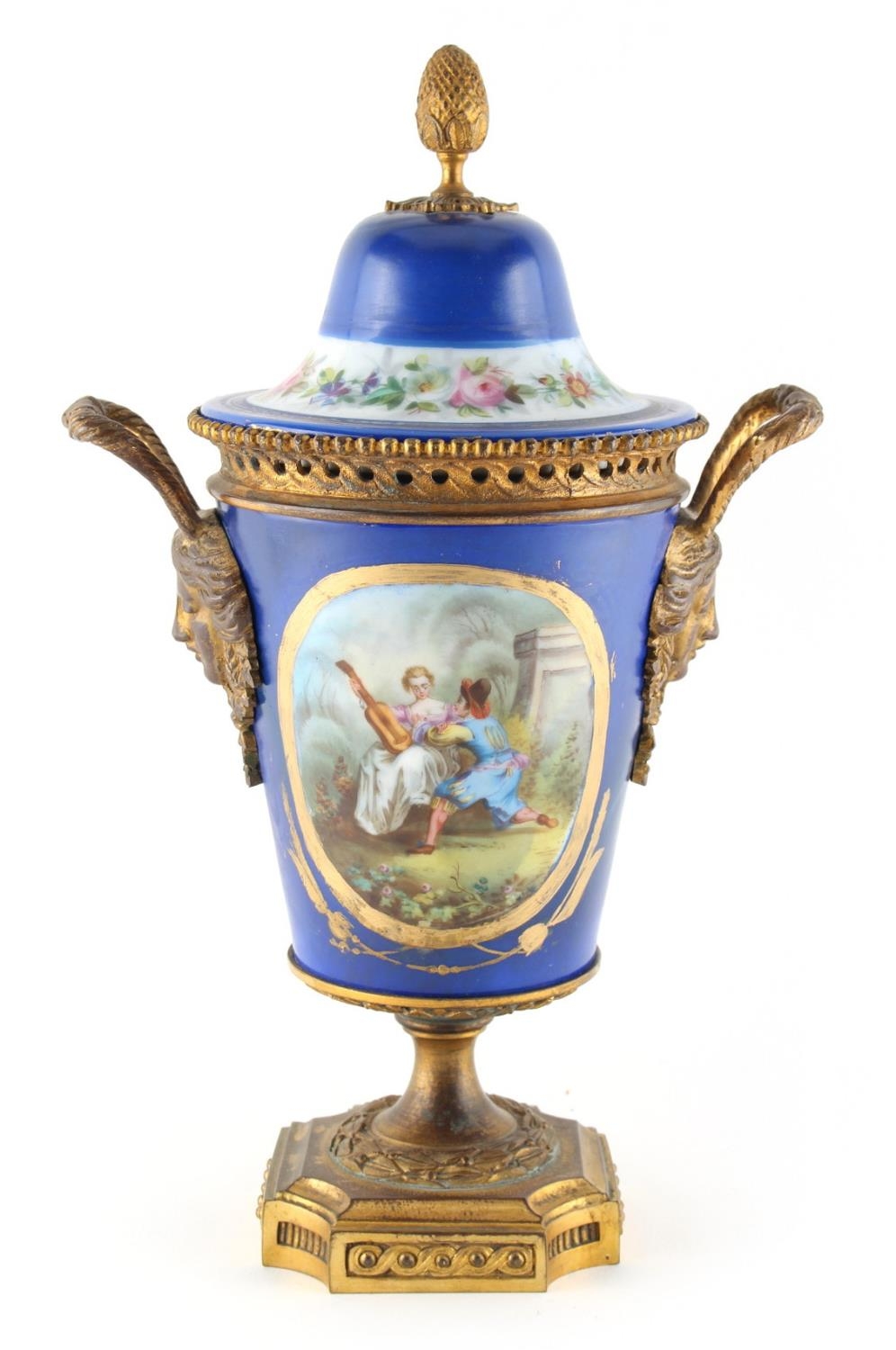 Antique Sevres Vincennes Porcelain Lidded Urn c. 1750 Interlaced L Sevres Mark