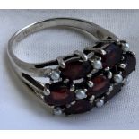 Garnet Dress Ring. 925 Silver Stamped