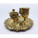 19th c. English Brass Inkwell & Writing Desk Set c.1880