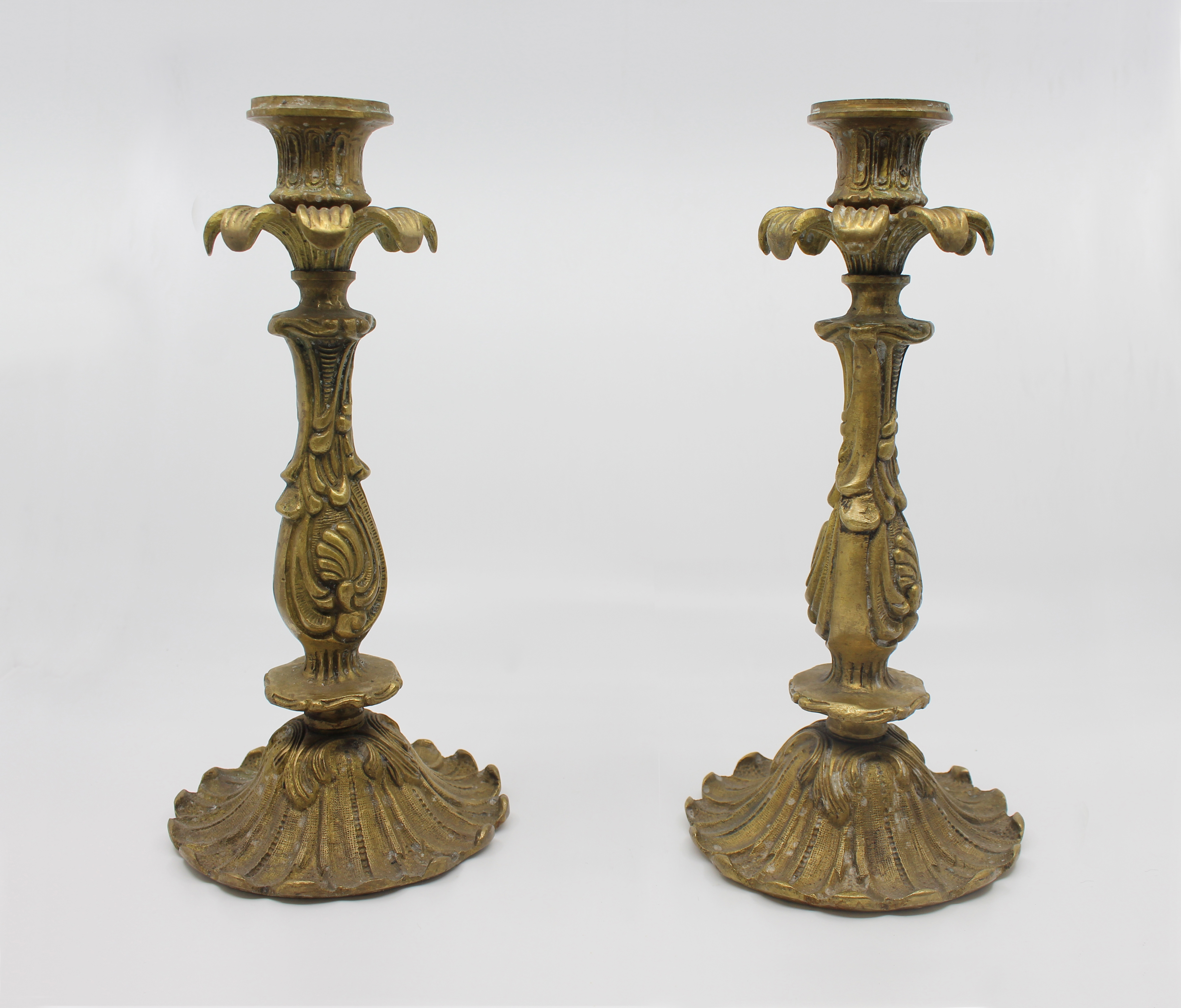 Pair of Heavy Vintage Decorative Brass Candlesticks