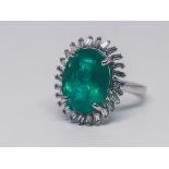 Exceptional 6.75 ct Natural Colombia Emerald and Diamonds 18K White Gold Ring