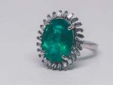 Exceptional 6.75 ct Natural Colombia Emerald and Diamonds 18K White Gold Ring