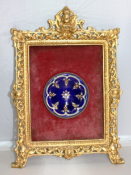 Antique Decorative Enamel Dish Set in Gilt Metal Frame