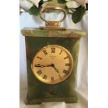 Baronet Of London Green Onyx Marble Carriage Type Clock With Swiss Jewelled Movement