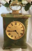 Baronet Of London Green Onyx Marble Carriage Type Clock With Swiss Jewelled Movement