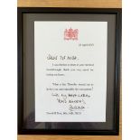 Signed Letter from Diana Princess of Wales on Kensington Palace headed note paper .