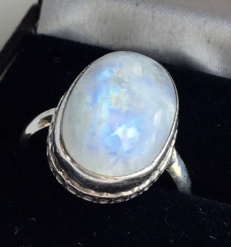 Large Silver Ring Moonstone. 925 Stamped. Size Q