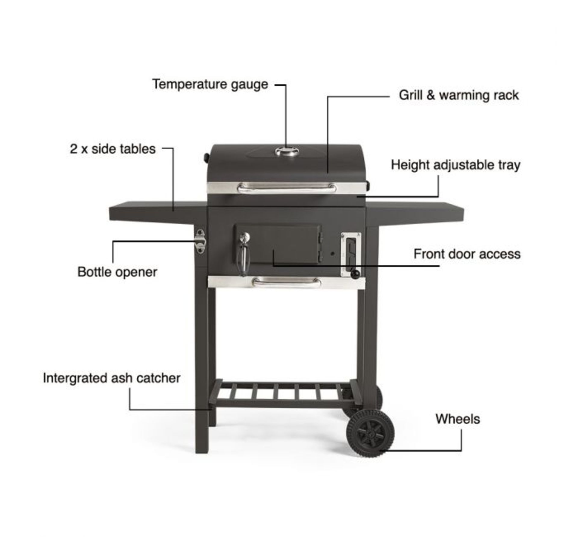 (LT3) Compact Charcoal Barbecue Compact barbecue with porcelain coated cooking grill 2 x side... - Image 4 of 4