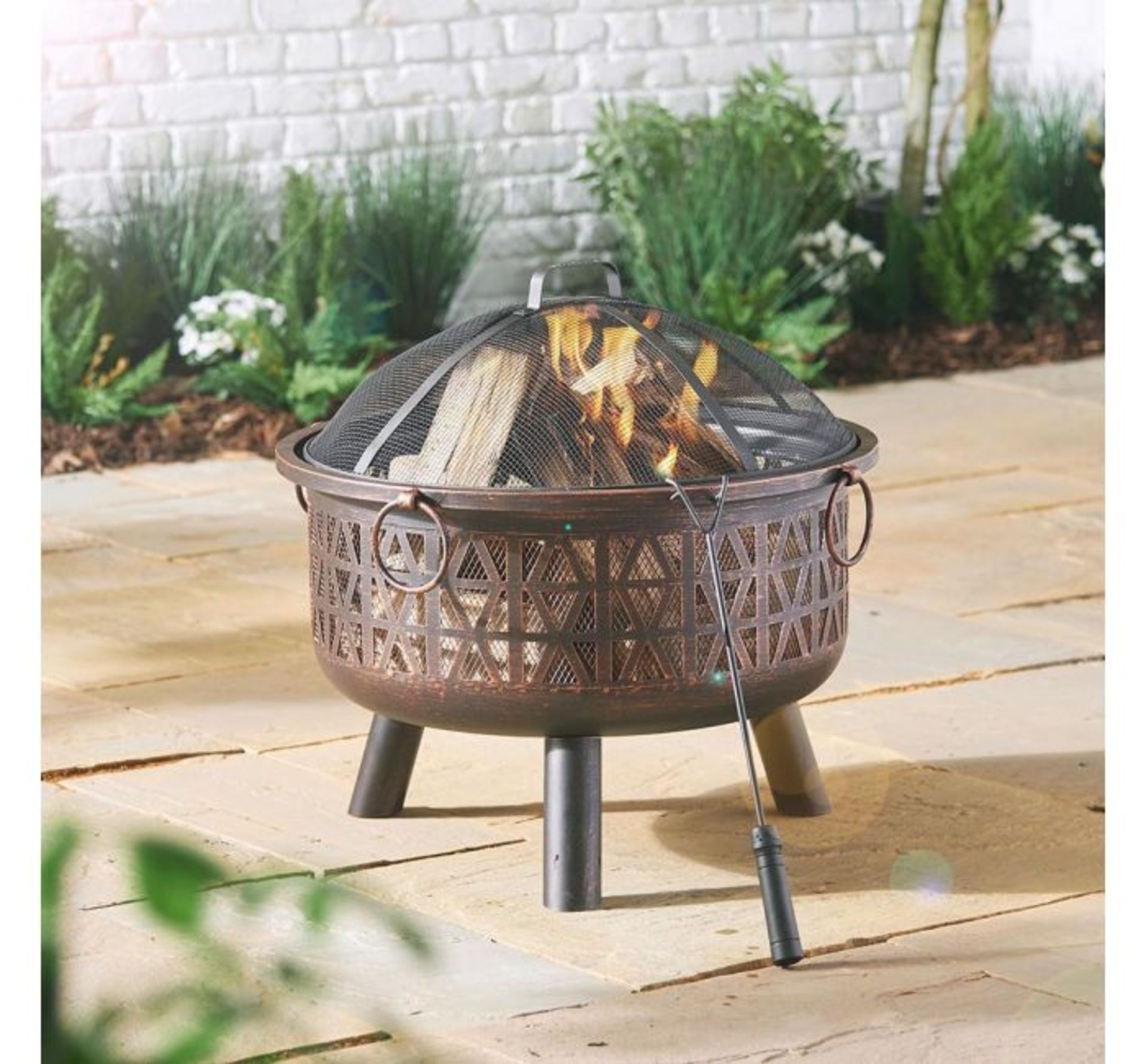 (LT35) Geo Fire Pit Burn logs or charcoal, using the protective dome spark guard Heat-resista...