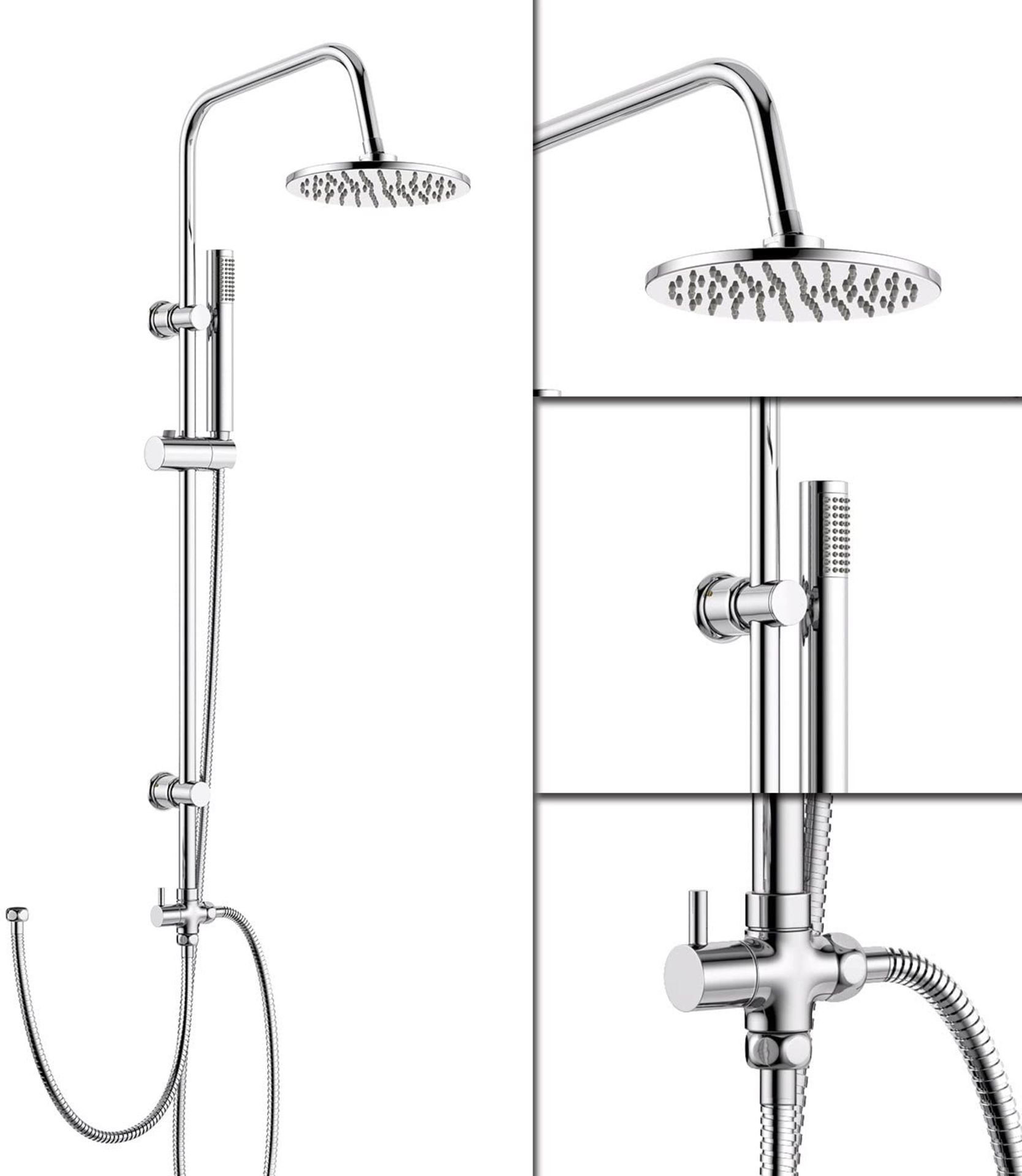 Modern Chrome Riser Rail Mixer Round Shower Head Kit for Bath Tap. SP5105. Chrome effect finish... - Image 2 of 3