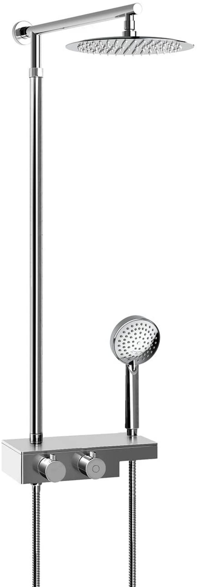 (WS38) Round Thermostatic Bar Mixer Shower Set Valve with Shelf 10" Head + Handset. Solid brass... - Image 3 of 3