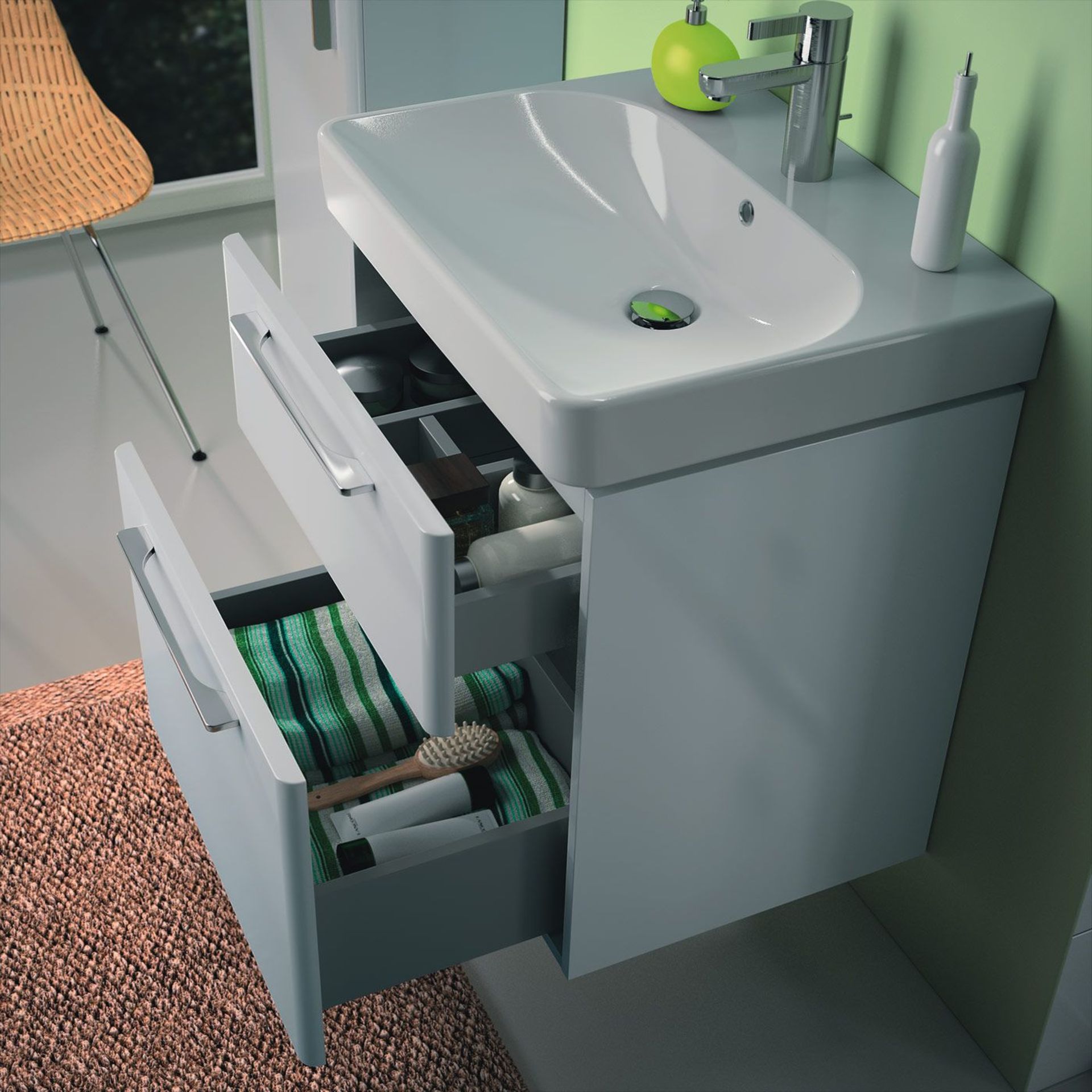 (WS31) Twyfords 900x480mm Grey Gloss Vainity Unit. RRP £762.99. Comes complete with basin. 900...