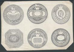 G.B. - Ireland c.1840 Exchequer Fund Ireland 10/-, 10/6, 13/-, 1, 2, 3 Guineas Revenue Stamps