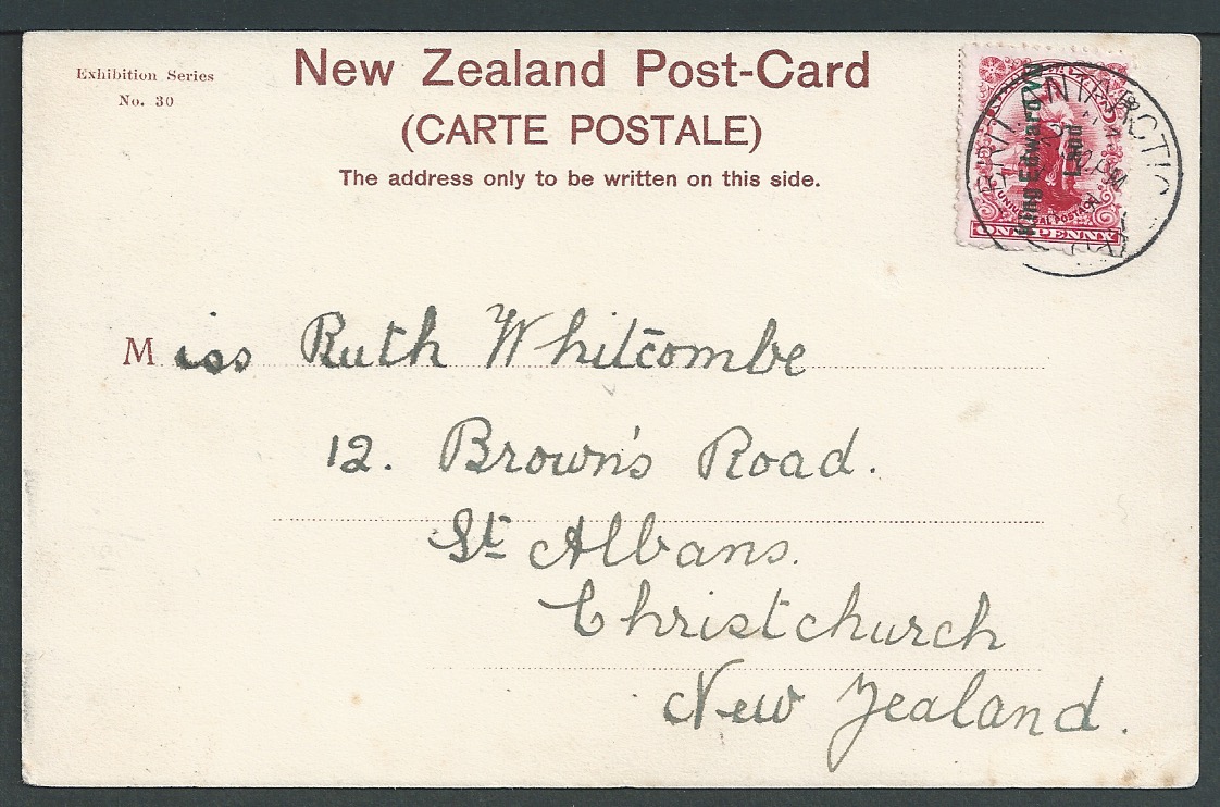 Antarctica 1913 (Feb 3) Picture Postcard of Lyttleton, addressed to Christchurch.with King Edward...
