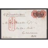 G.B. - SHIP LETTERS - LIVERPOOL. 1857 Entire from Sydney to Scotland franked 1/- pair (cut to sha...