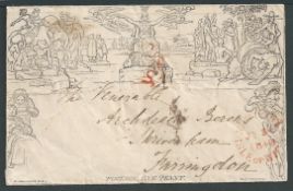 G.B. - Isle Of Wight 1840 (July 31) 1d Mulready envelope (horizontal file fold, staining to flap)