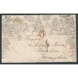 G.B. - Isle Of Wight 1840 (July 31) 1d Mulready envelope (horizontal file fold, staining to flap)