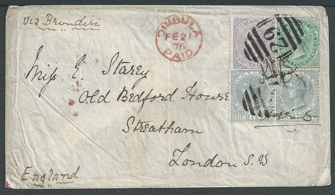 Ceylon 1876 Cover from Dimbula to London