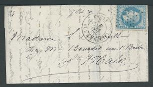 France 1870 (Oct 8) Small entire letter to St Malo franked 20c, flown from Paris