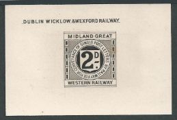 Ireland - Railway 1891 Midland Great Western Railway 2d Die Proof in black on card