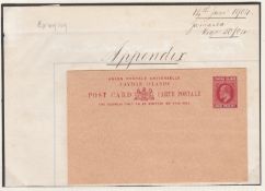 CAYMAN ISLANDS 1904. 1904 KEVII 1d Postal stationery postcard essay printed in red, the stamp with