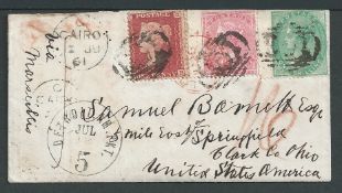 Egypt 1861 Cover with enclosed letter from Cairo to the USA bearing a GB 1d red