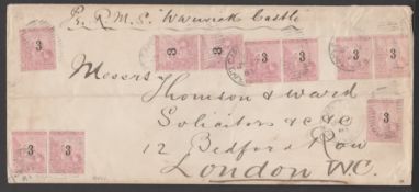 CAPE OF GOOD HOPE 1881 Cover from Cape Town to London "Per R.M.S Warwick Castle", the 2/6 rate for