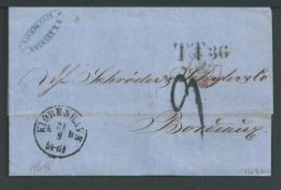 German States - Hamburg / Denmark 1863 Stampless Entire Letter to Bordeaux