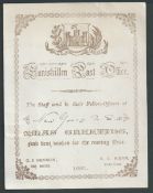 G.B. - Ireland 1881 Printed Christmas Card from the staff of Enniskillen Post Office