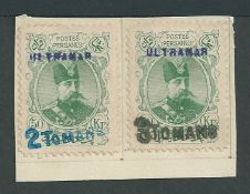 Persia 1903 2to on 50k green, 3to on 50k affixed to portions of album page